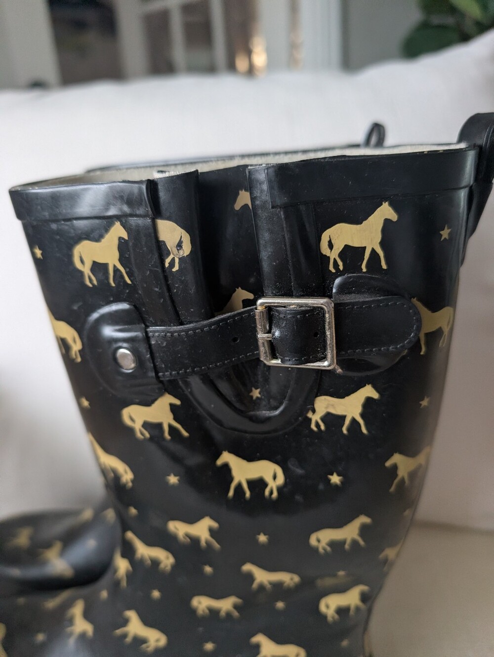 western Chief Rain Boots with Gold Horse Print Size 10 - Picture 2 of 7